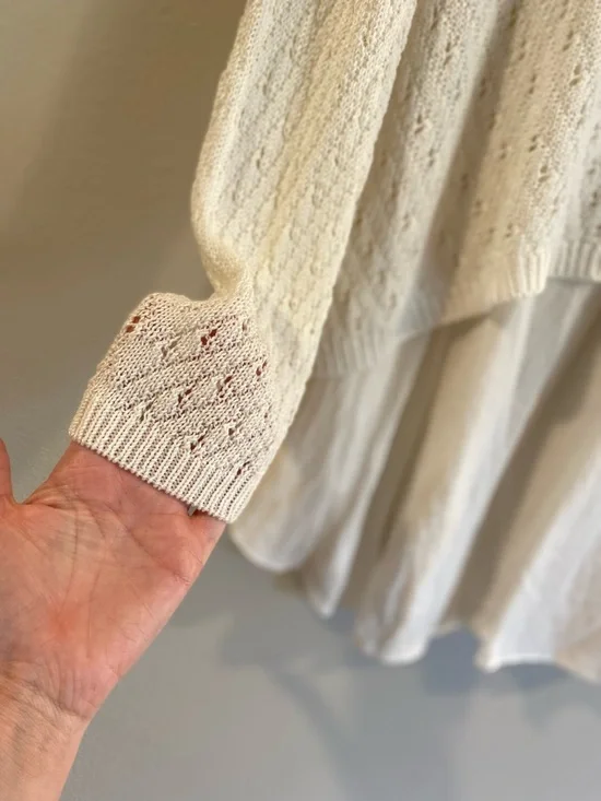 Anthropologie Ivory Crochet Open Knit Layered Sweater Set Size XS Boho Festival - Picture 6 of 11